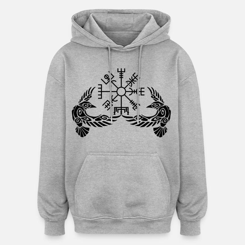 Schwarze Krähen und Wikingerkompass - Oversized Unisex Hoodie - Grau meliert
