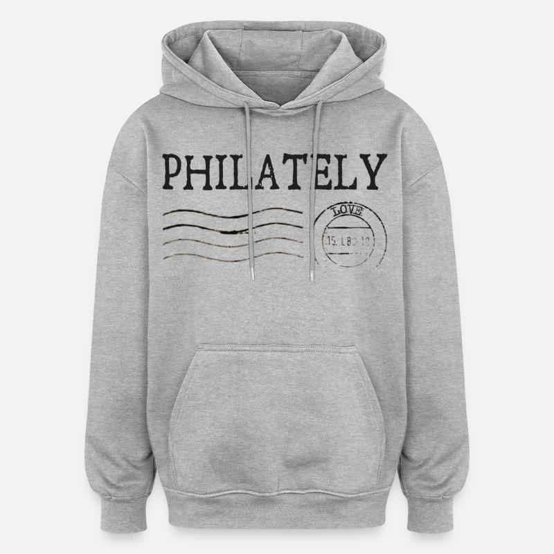 Philatélie - Sweat à capuche oversize unisexe - gris chiné