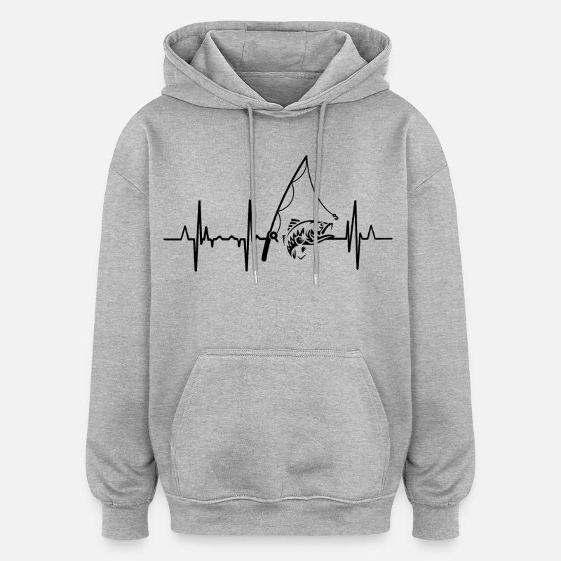 Fischerei Herzlinie - Oversized Unisex Hoodie - Grau meliert