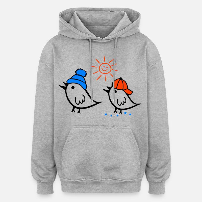Spatz, Sonne, Frühling - Oversized Unisex Hoodie - Grau meliert
