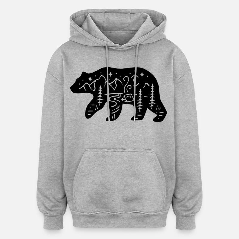 Ours noir totem de la nature - Sweat à capuche oversize unisexe - gris chiné