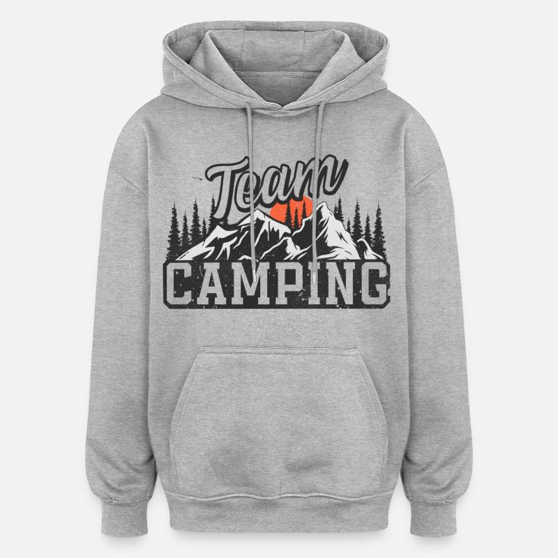 Équipe Camping - Sweat à capuche oversize unisexe - gris chiné