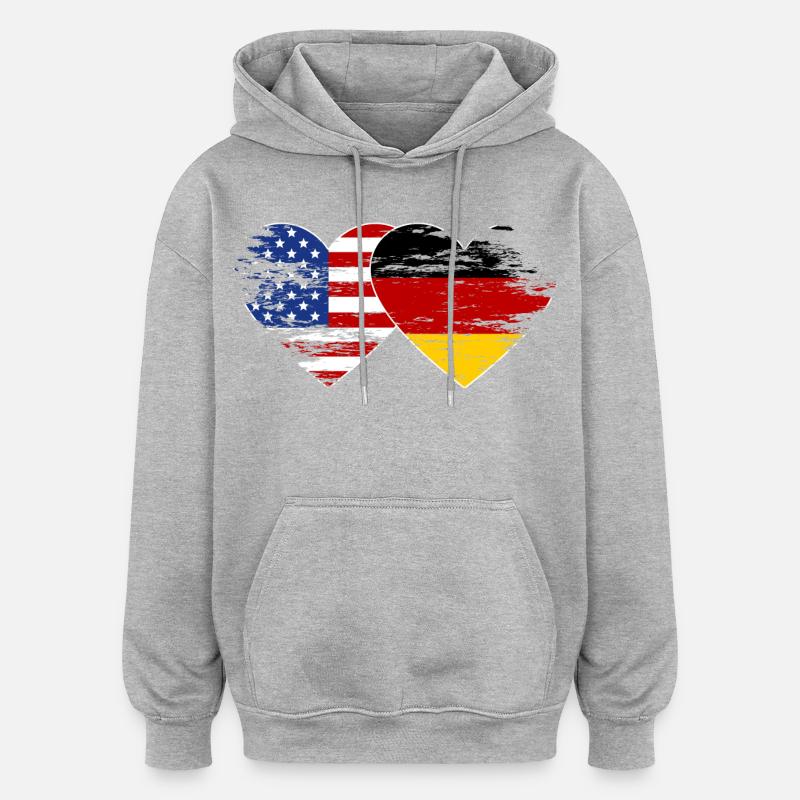 États-Unis, Allemagne, Drapeau, coeur utilisé - Sweat à capuche oversize unisexe - gris chiné