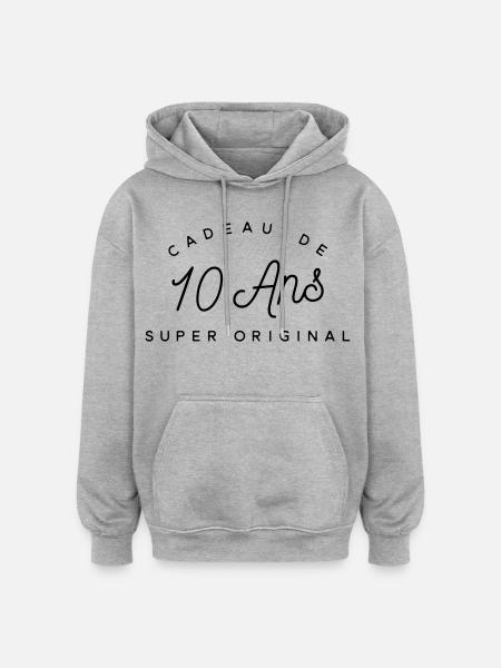Cadeau 10 ans - Sweat à capuche oversize unisexe - gris chiné