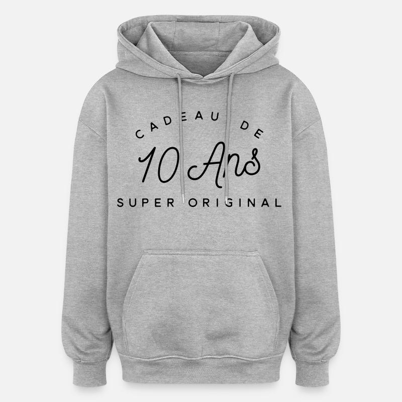 Cadeau 10 ans  - Sweat à capuche oversize unisexe - gris chiné