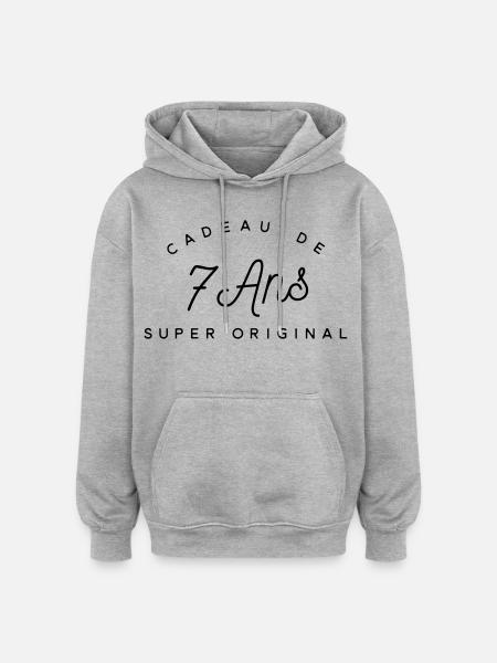 Cadeau 7 ans  - Sweat à capuche oversize unisexe - gris chiné