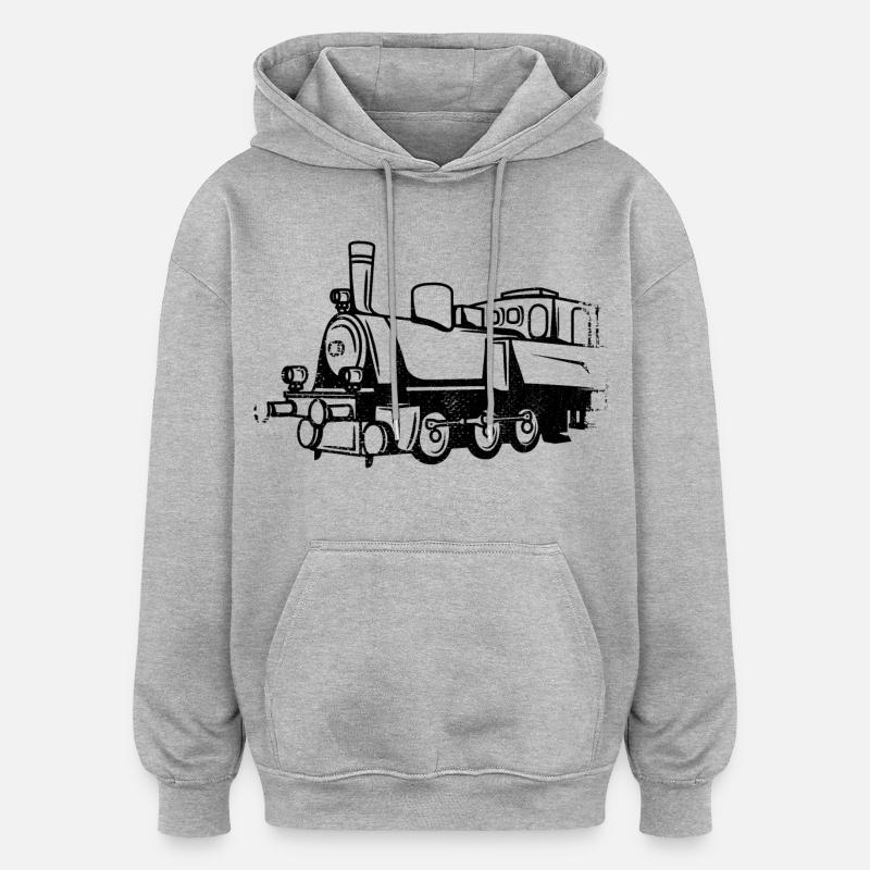 Dessin de train - Sweat à capuche oversize unisexe - gris chiné