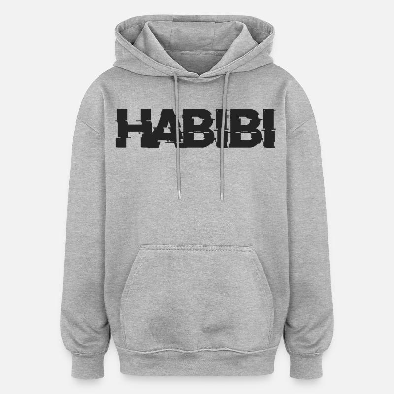 Lettrage Habibi - Sweat à capuche oversize unisexe - gris chiné