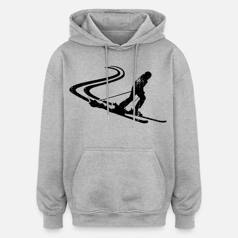 Dessin de skieur - Sweat à capuche oversize unisexe - gris chiné
