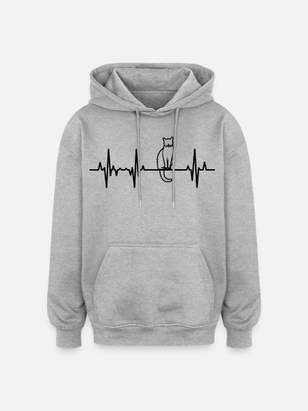 Cat ECG Heartbeat - Oversized Unisex Hoodie - heather grey