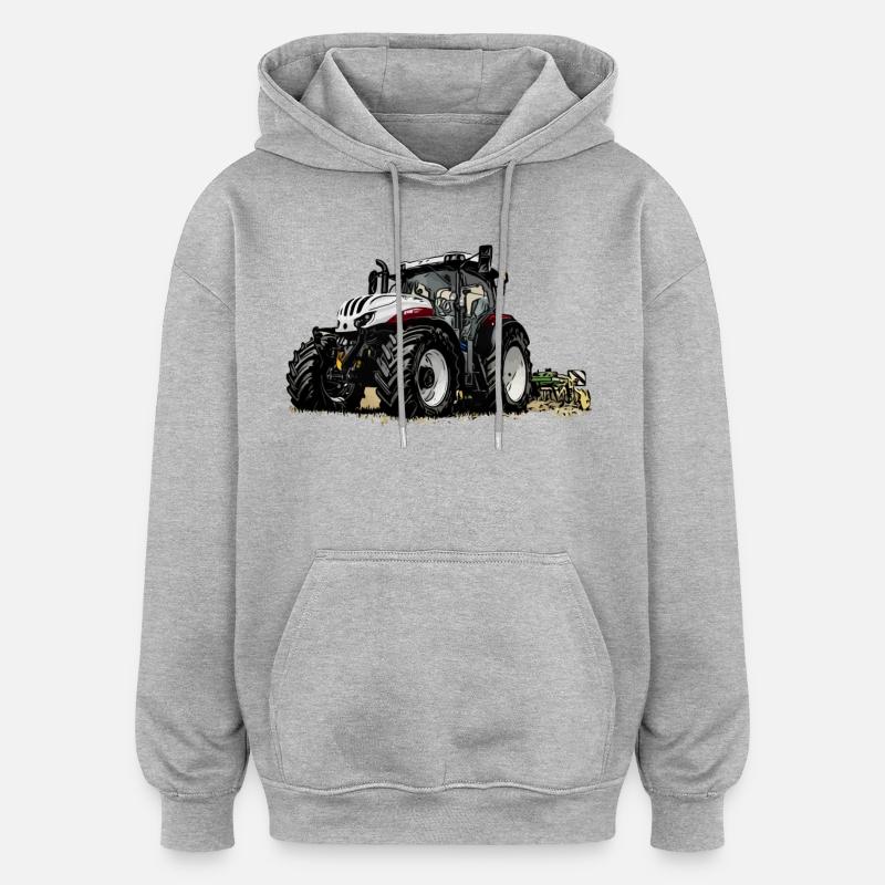 Traktor Steyr 6145 bei der Arbeit - Oversized Unisex Hoodie - Grau meliert