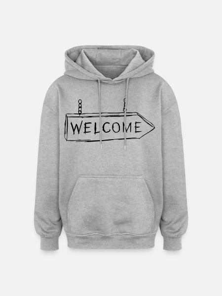 Welcome - Oversized Unisex Hoodie - Grau meliert