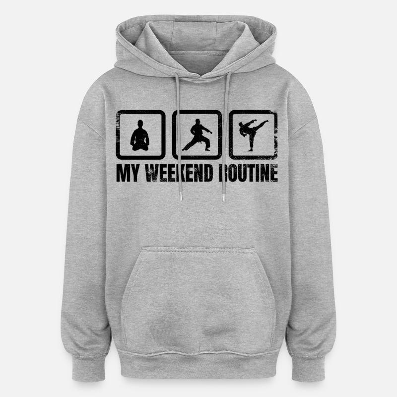 Ma routine du week-end - Sweat à capuche oversize unisexe - gris chiné