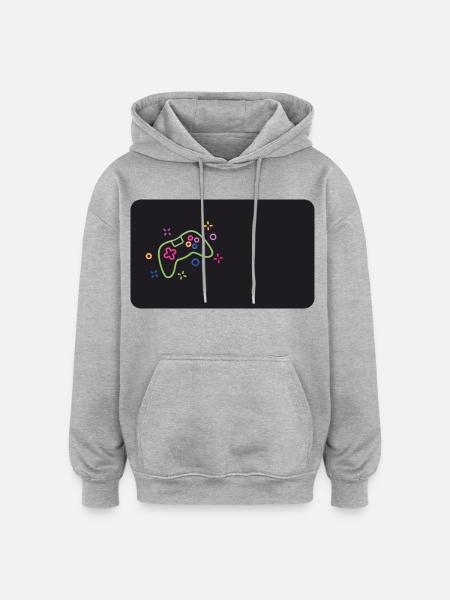 Bunter Spielecontroller auf schwarzem Hintergrund - Oversized Unisex Hoodie - Grau meliert