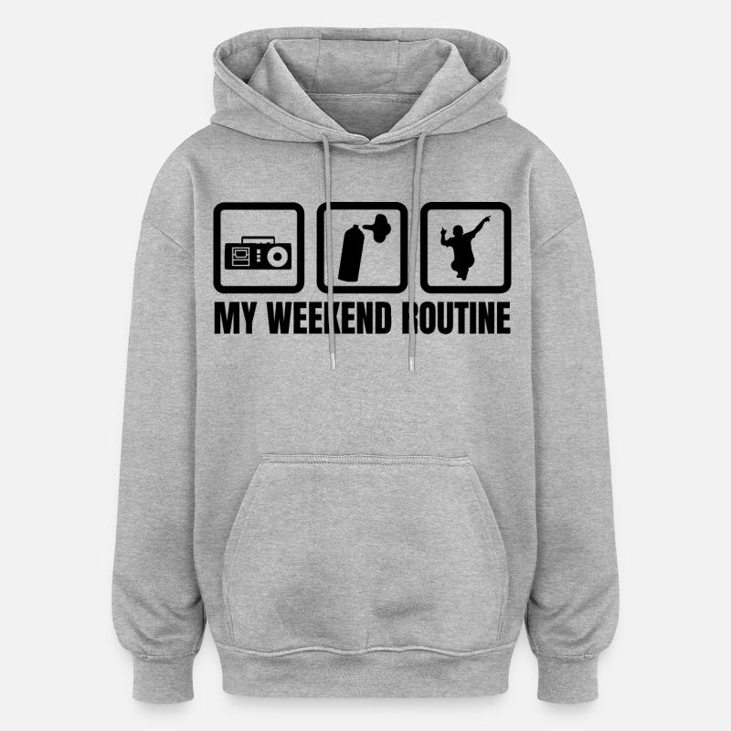 Ma routine du week-end - Sweat à capuche oversize unisexe - gris chiné