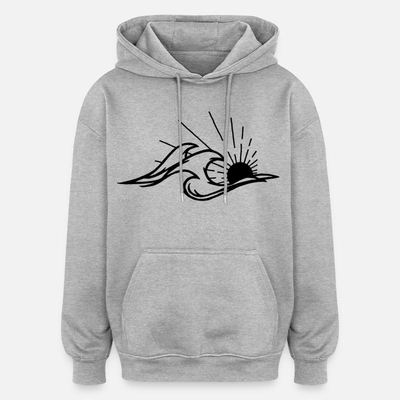 Les vagues et le soleil noir - Sweat à capuche oversize unisexe - gris chiné