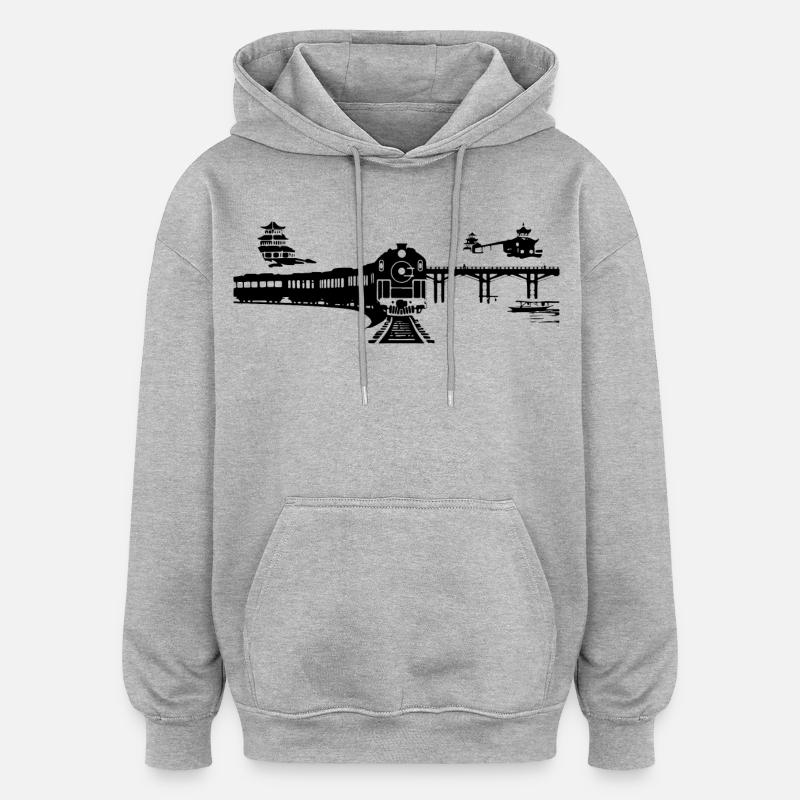 Chemin de fer - Sweat à capuche oversize unisexe - gris chiné