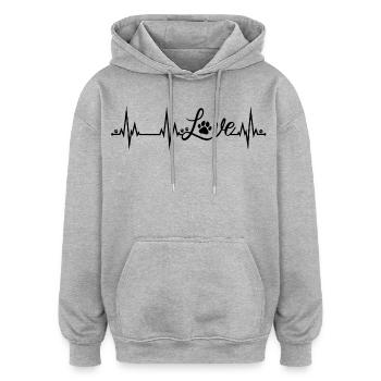 Pfote Herzschlag - Oversized Unisex Hoodie - Grau meliert - Vorne - Noah (186cm)