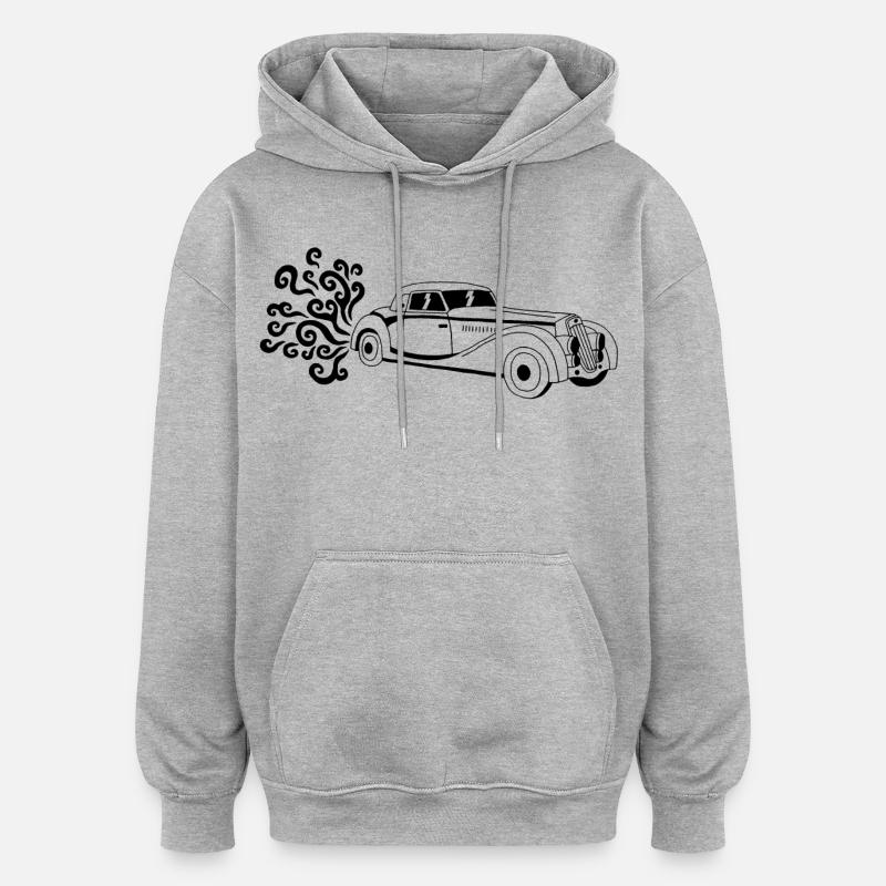 Schwarzer Oldtimer - Oversized Unisex Hoodie - Grau meliert