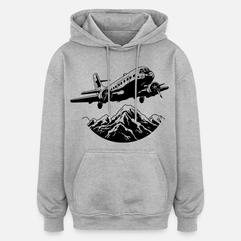 Graphisme d’avion - Sweat à capuche oversize unisexe - gris chiné