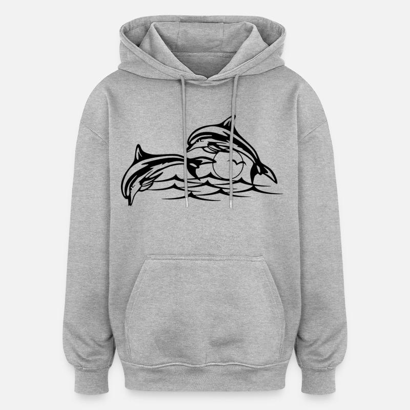 Les dauphins noirs - Sweat à capuche oversize unisexe - gris chiné