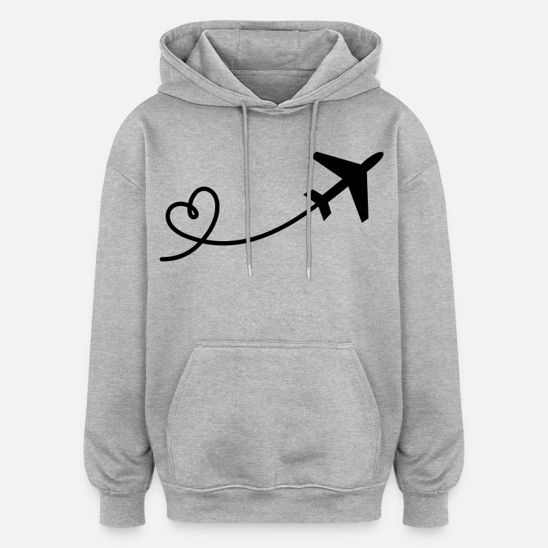 Flugzeug mit Herz - Oversized Unisex Hoodie - Grau meliert