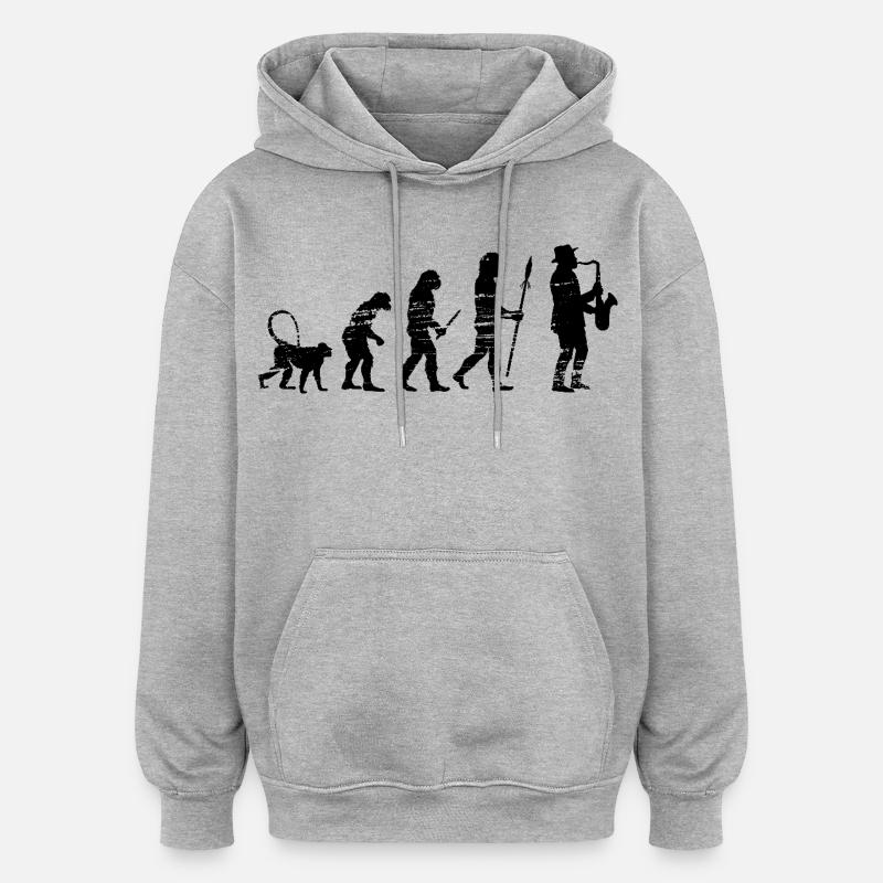 Saxophon Musik Evolution - Oversized Unisex Hoodie - Grau meliert
