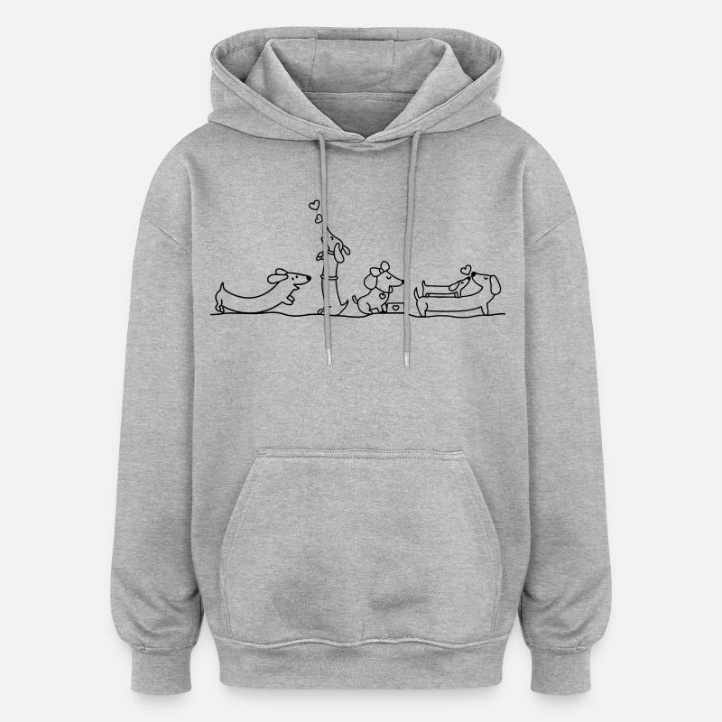 Illustration de teckel affectueux - Sweat à capuche oversize unisexe - gris chiné