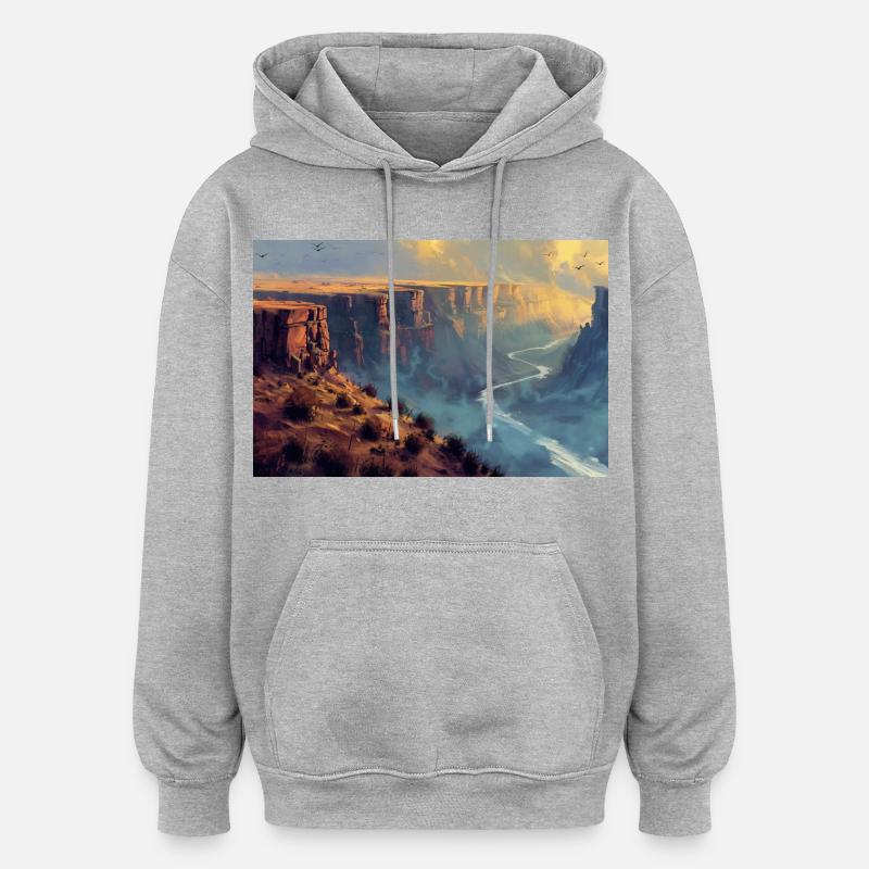 Poster Illustration Paysage de Canyon - Sweat à capuche oversize unisexe - gris chiné
