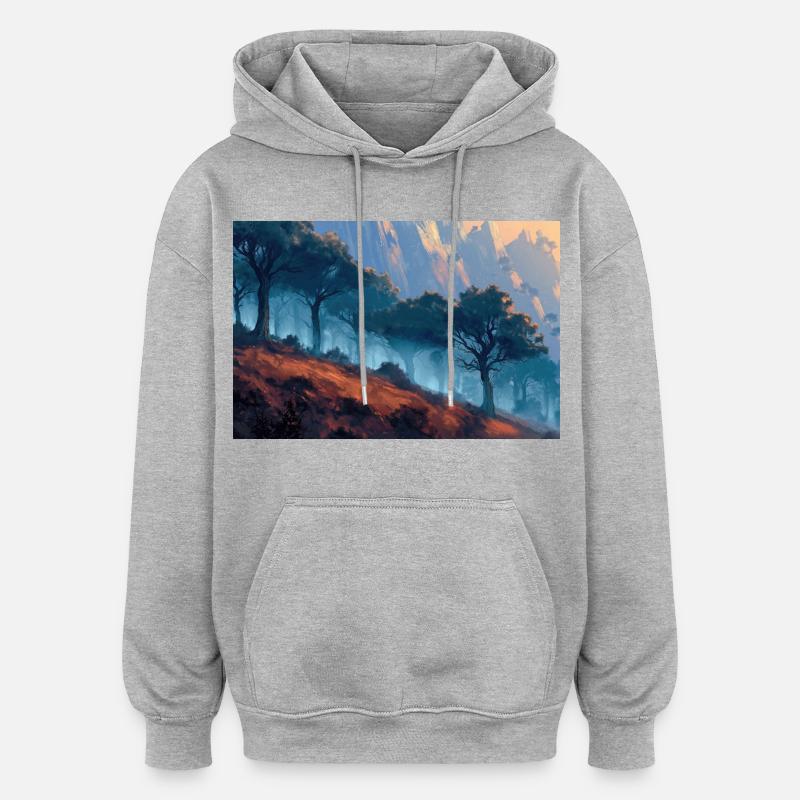 Poster Illustration Paysage de Forêt - Sweat à capuche oversize unisexe - gris chiné