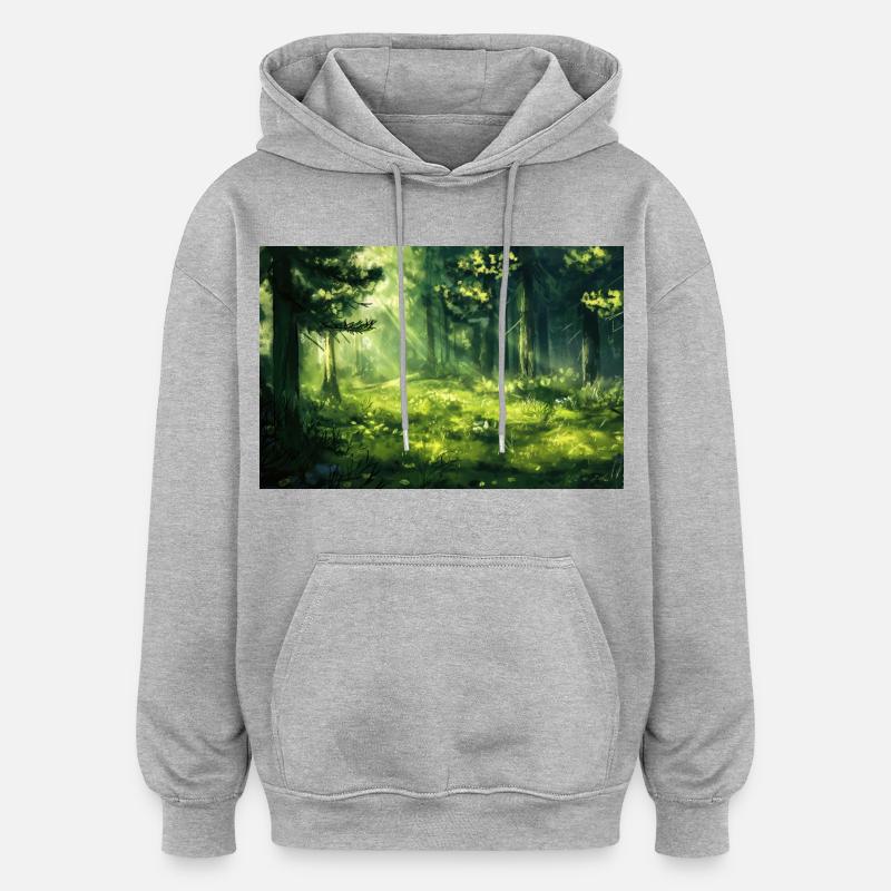 Poster Illustration Paysage de Forêt - Sweat à capuche oversize unisexe - gris chiné