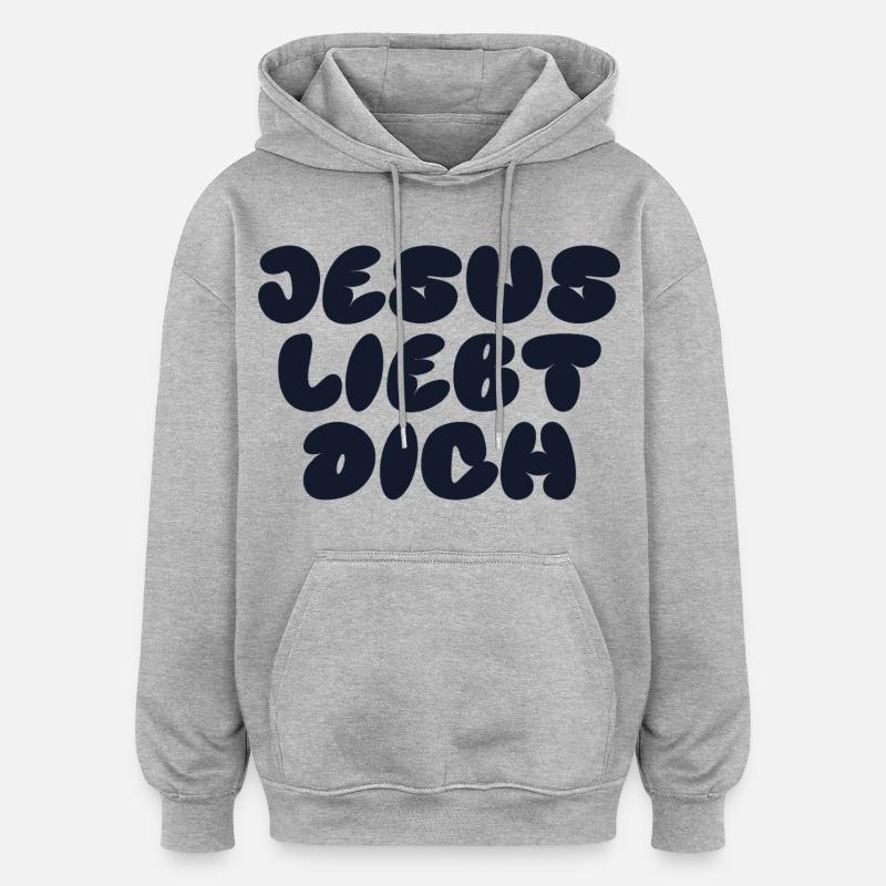 JÉSUS T’AIME - Sweat à capuche oversize unisexe - gris chiné