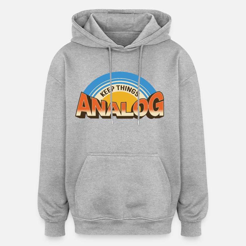 Keep Things Analog – Retro Tech-Statement - Oversized Unisex Hoodie - Grau meliert