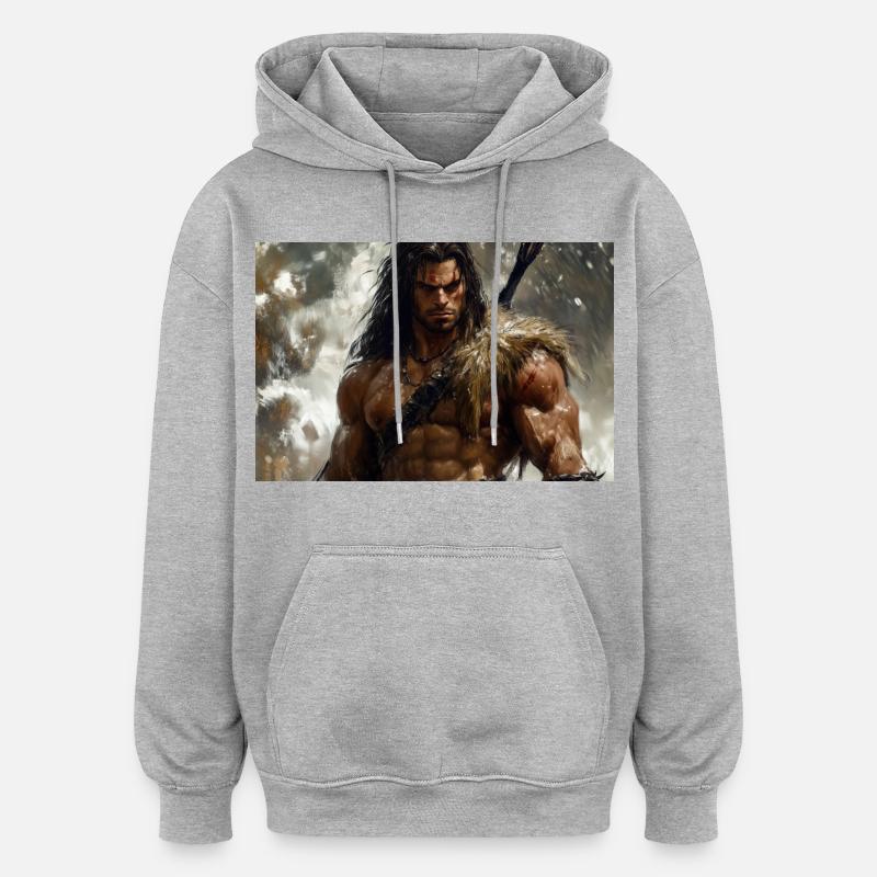 Poster Illustration Conan le Cimmérien - Sweat à capuche oversize unisexe - gris chiné