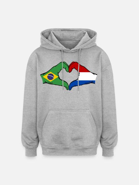 Brazilië Holland Vlag Hand Hart Vorm - Oversized uniseks hoodie - grijs gemêleerd