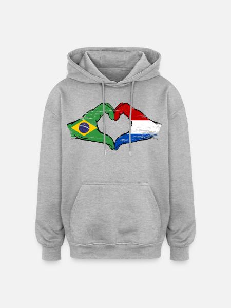 Brazilië Holland Vlag Hand Hart Vorm Gebruikt - Oversized uniseks hoodie - grijs gemêleerd