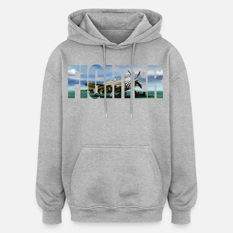 Chasseur P-47 Thunderbolt - Sweat à capuche oversize unisexe - gris chiné