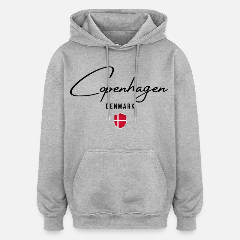 J’adore Copenhague, souvenir de Copenhague - Sweat à capuche oversize unisexe - gris chiné