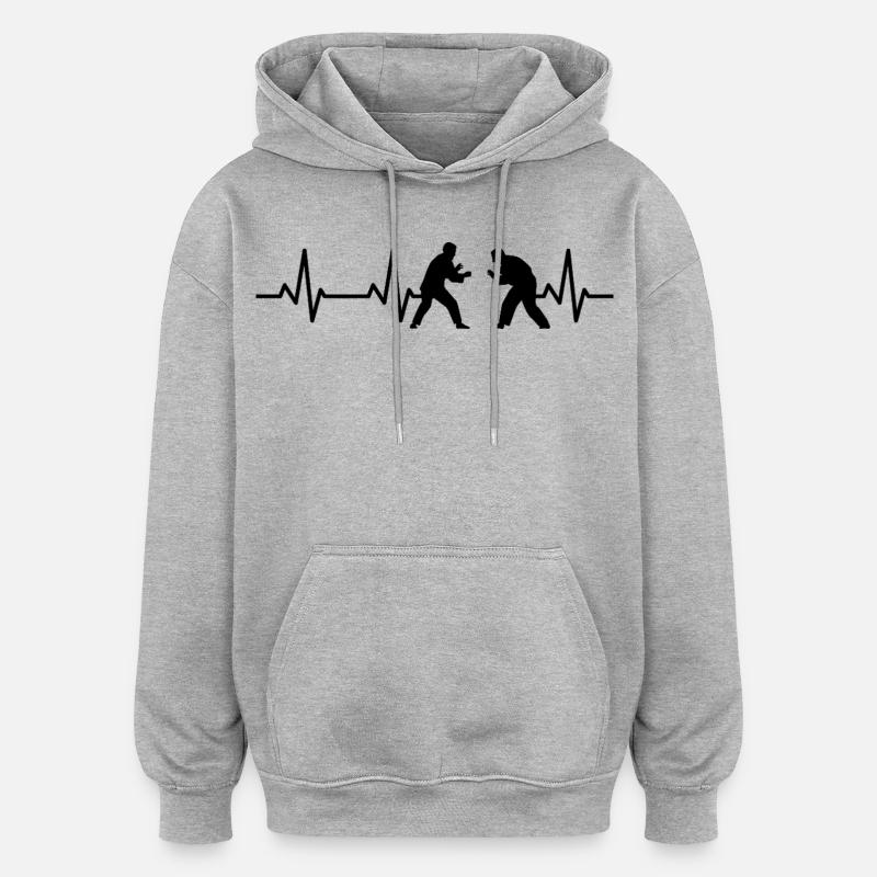 Battement de cœur d’un judoka - Sweat à capuche oversize unisexe - gris chiné