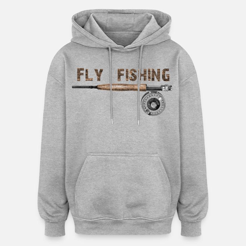 Pêche à la mouche - Sweat à capuche oversize unisexe - gris chiné