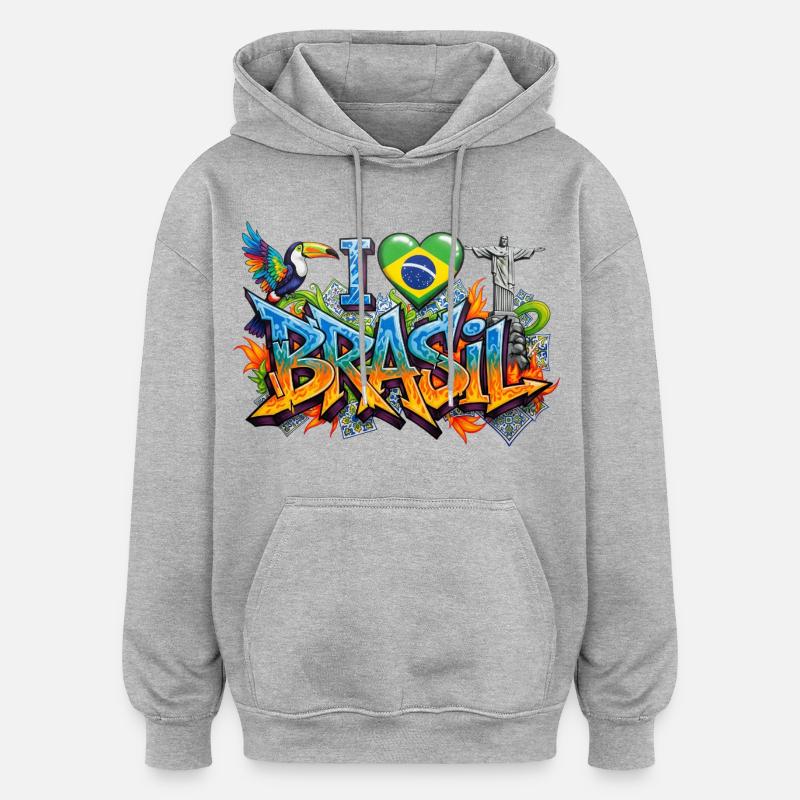 Lebendiges Graffiti Ich liebe Brasil Design - Oversized Unisex Hoodie - Grau meliert