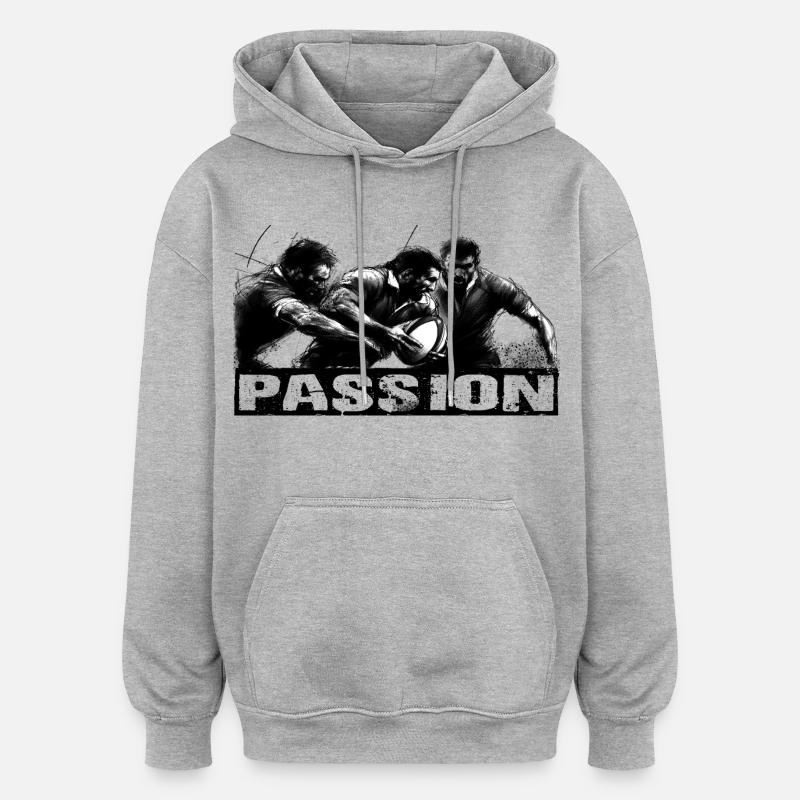 Rugby intense en noir et blanc - Sweat à capuche oversize unisexe - gris chiné