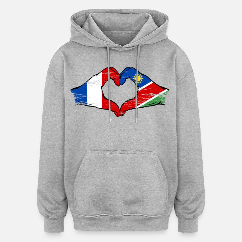 Frankreich Namibia Flagge Herz used - Oversized Unisex Hoodie - Grau meliert