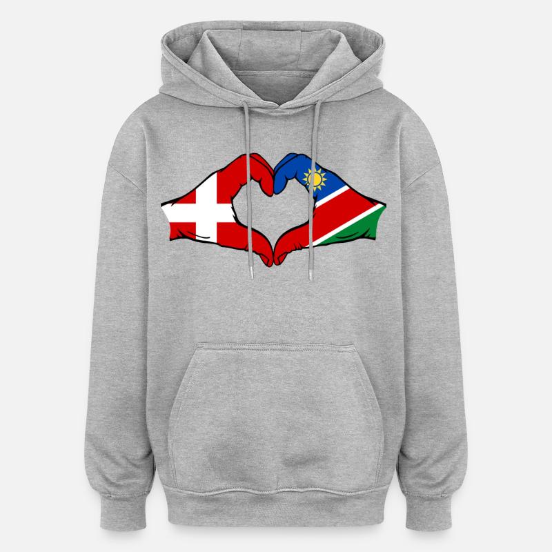Dänemark Namibia Flagge Herz - Oversized Unisex Hoodie - Grau meliert