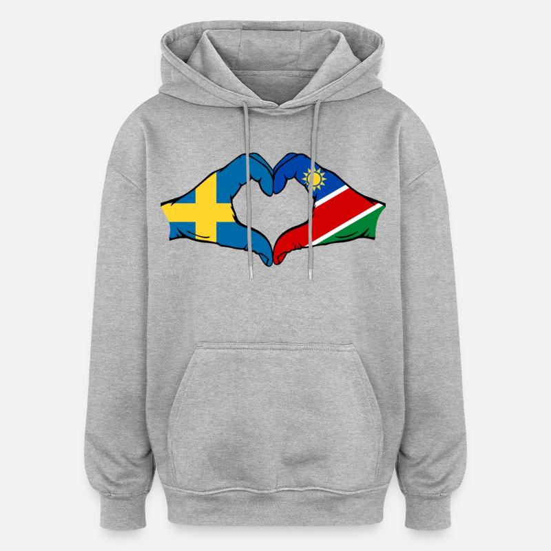 Schweden_Namibia_Flagge_Haende_Herzform - Sweat à capuche oversize unisexe - gris chiné