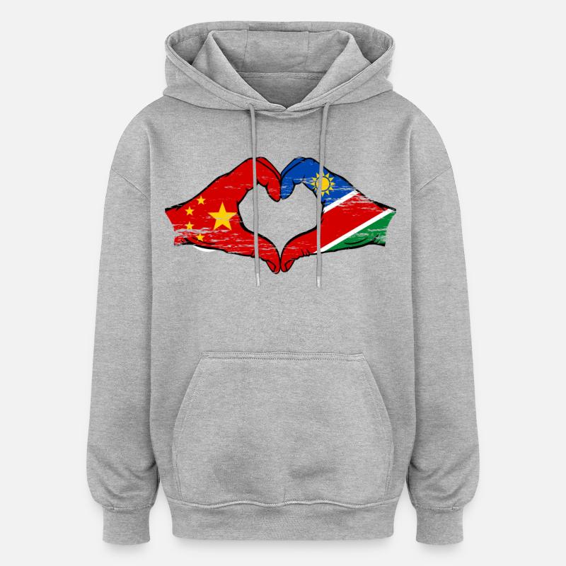 China Namibia Flag Hands Heart Shape - Oversized Unisex Hoodie - heather grey