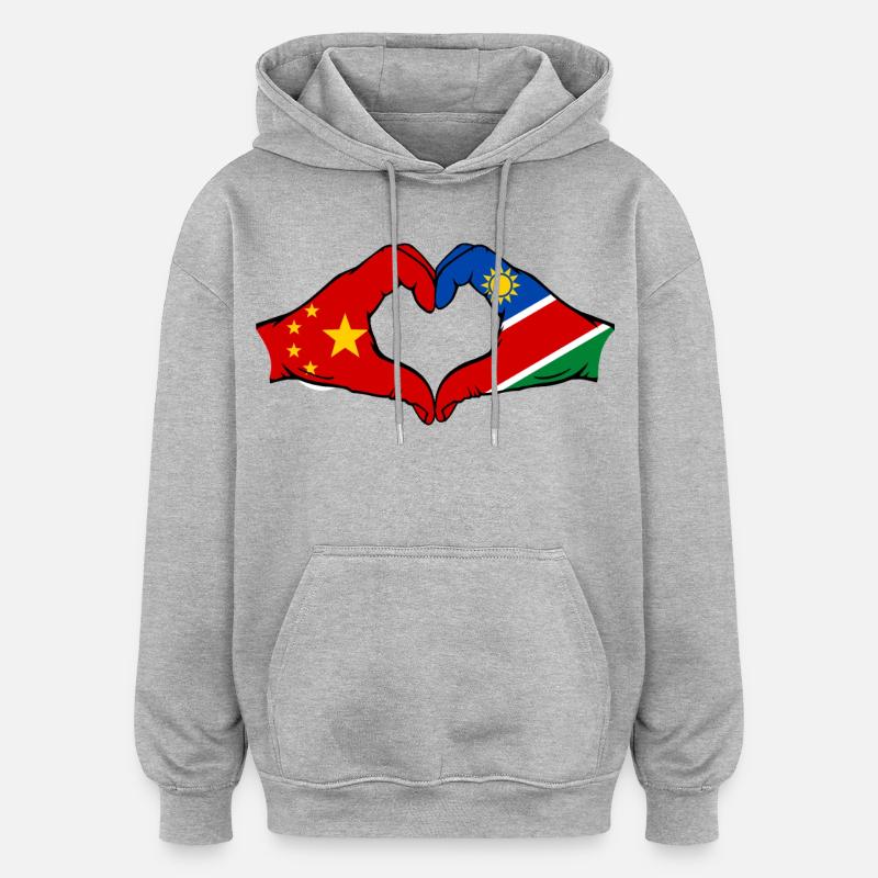 China Namibia Flag Hands Heart Shape - Oversized Unisex Hoodie - heather grey