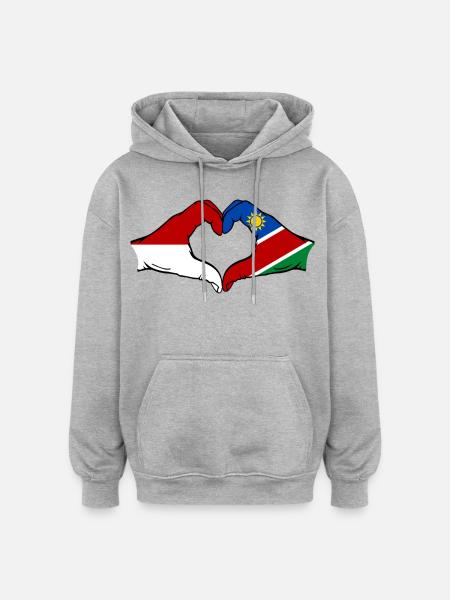 Indonesien_Namibia_Flagge_Haende_Herzform - Oversized Unisex Hoodie - heather grey