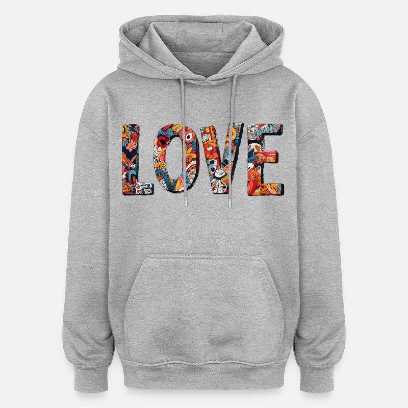 Conception créative de graffitis LOVE - Sweat à capuche oversize unisexe - gris chiné