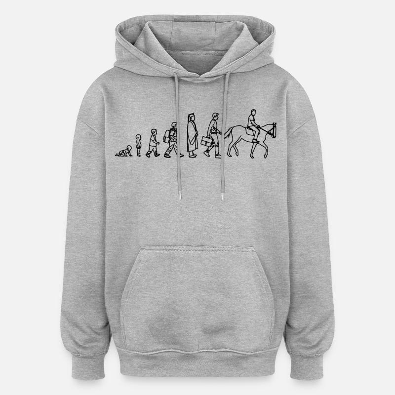 Evolution vom Kind zum Reiter - Oversized Unisex Hoodie - Grau meliert